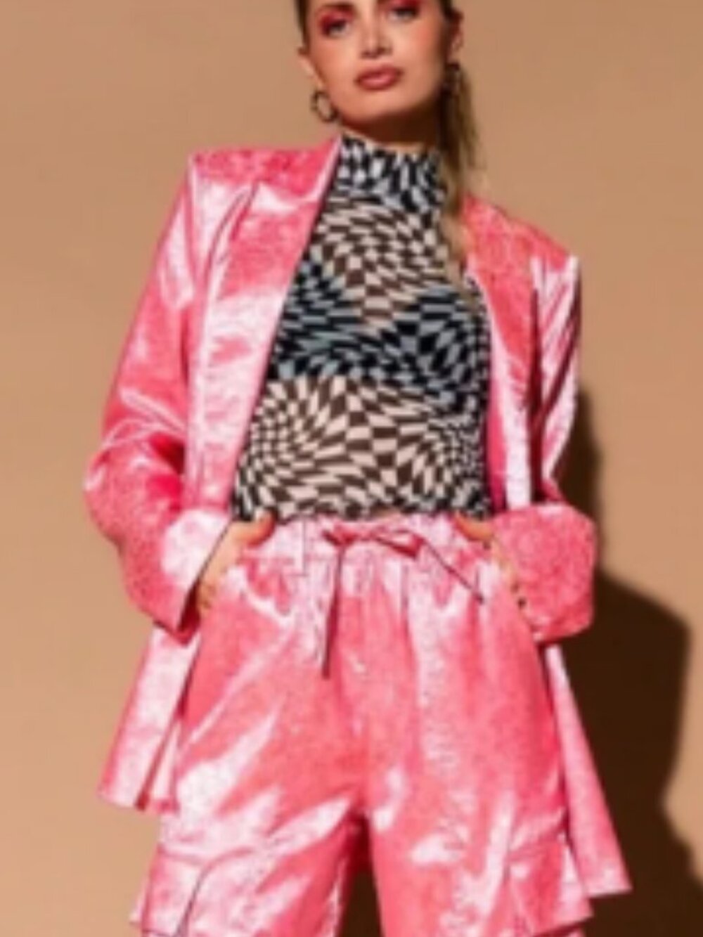 NWT Dressed in Lala Lucky Girl Jacquard Floral Blazer Pink Sz XL